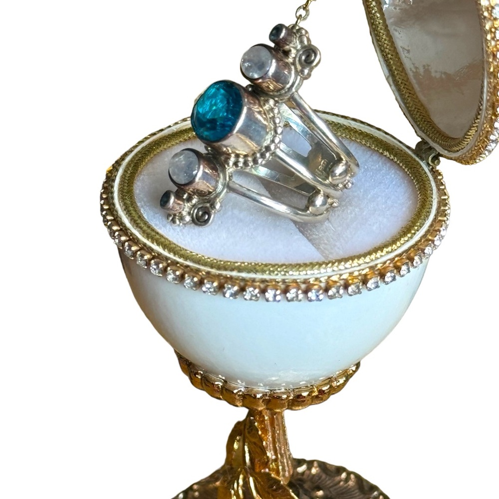 Sajen Sterling silver 925 Topaz moonstone fancy elongated open work Bali ring - Picture 4 of 5